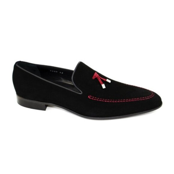 Corrente Pelle line Suede Tassel Loafer   Black + Red Size EU 45 - Picture 1 of 13